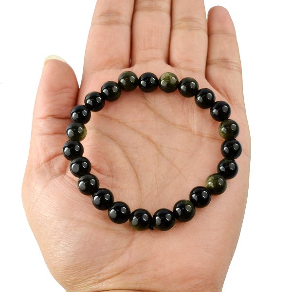 Black Obsidian gemstone bracelet with round beads for grounding