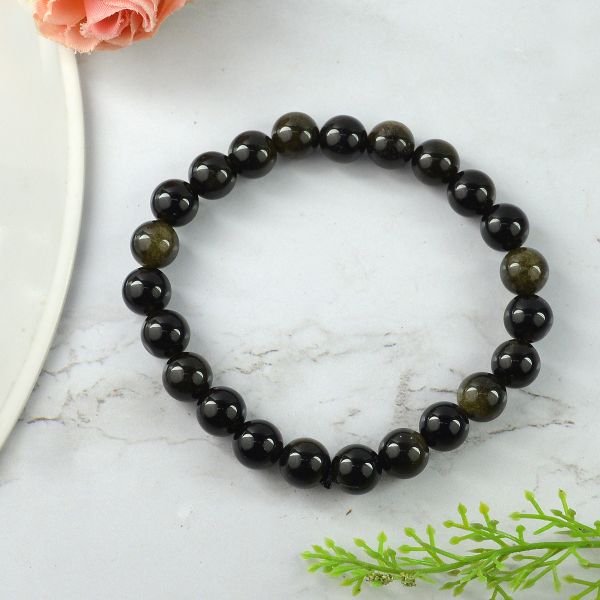 Black Obsidian 8mm round bead bracelet energy healing jewelry