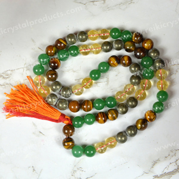 Money Magnet Crystal Jap Mala 10 mm Round Beads | Wealth, Success & Abundance Crystal Combination Necklace | Reiki Charged Mala