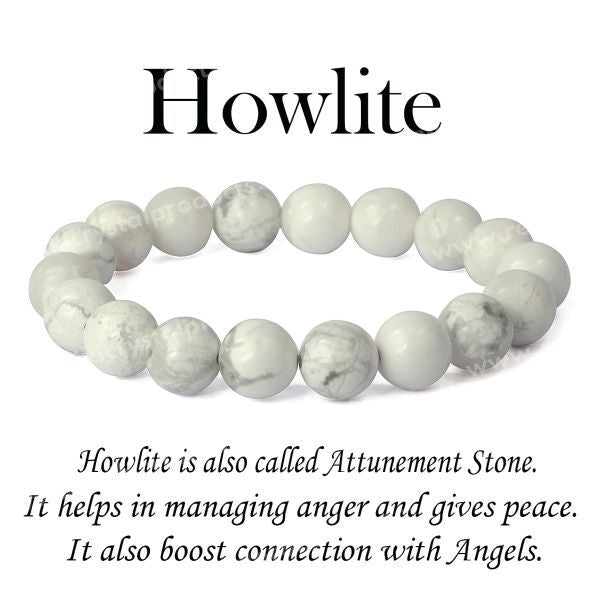 Natural White Howlite 10 mm Round Bead Bracelet Gift