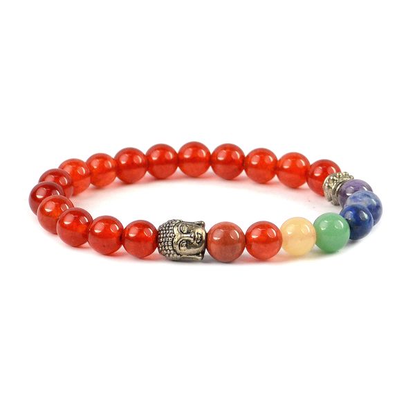 Natural Crystal Stone 7 Chakra Buddha Head Charm 8 mm Bracelet