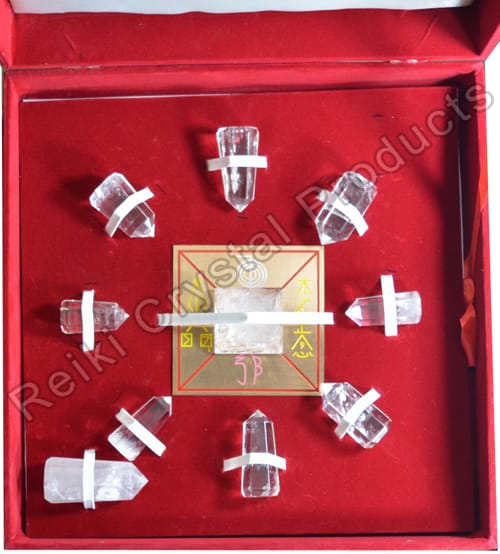 clear quartz pyramid grid with copper symbol plate