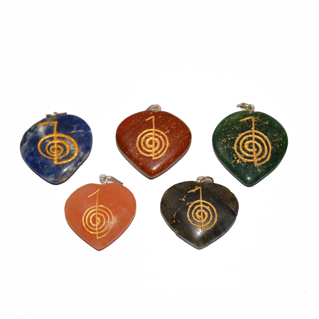 Natural Crystal Stone Reiki Cho Ku Rei Heart Shape Pendant - Locket with Metal Chain