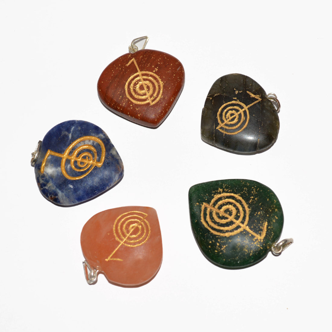 Natural Crystal Stone Reiki Cho Ku Rei Heart Shape Pendant - Locket with Metal Chain