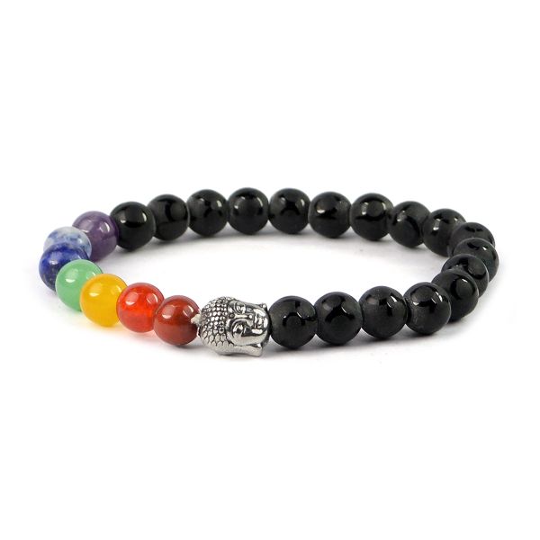 Natural Crystal Stone 7 Chakra Buddha Head Charm 8 mm Bracelet