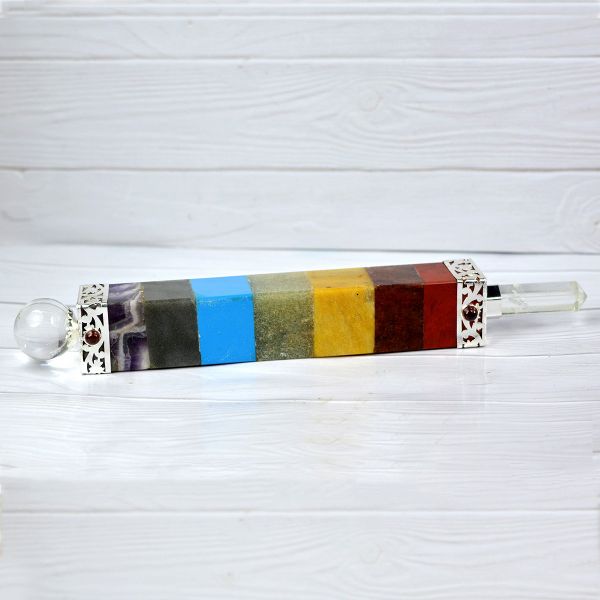 7 Chakra Bonded Crystal Wand 17 cm – Healing Tool for Energy Balance & Spiritual Growth
