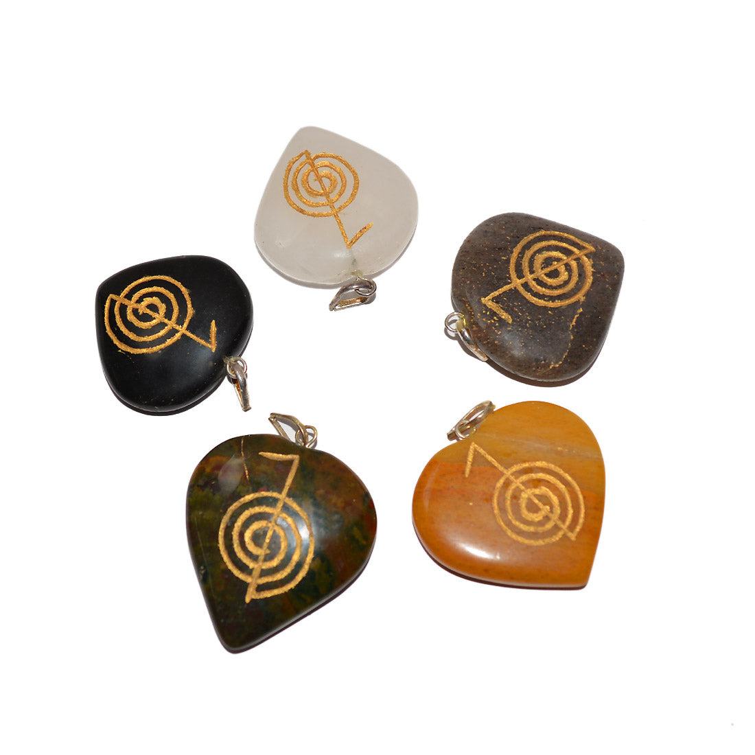 Natural Crystal Stone Reiki Cho Ku Rei Heart Shape Pendant - Locket with Metal Chain