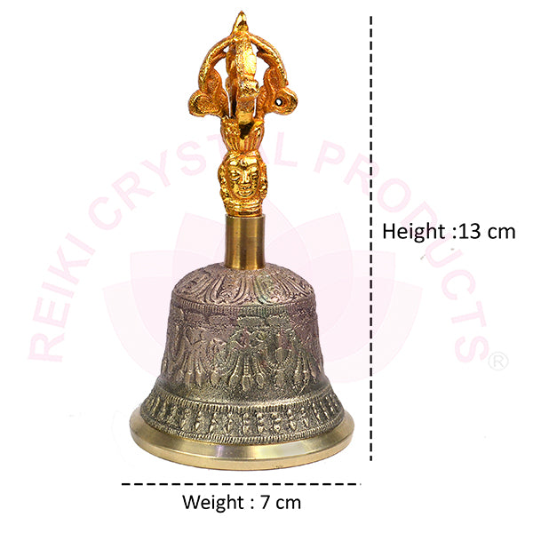 Tibetan Brass Meditation Bell 12.7 cm (5 Inch) with Wooden Stick | Buddhist Prayer Bell for Reiki, Yoga & Sound Therapy