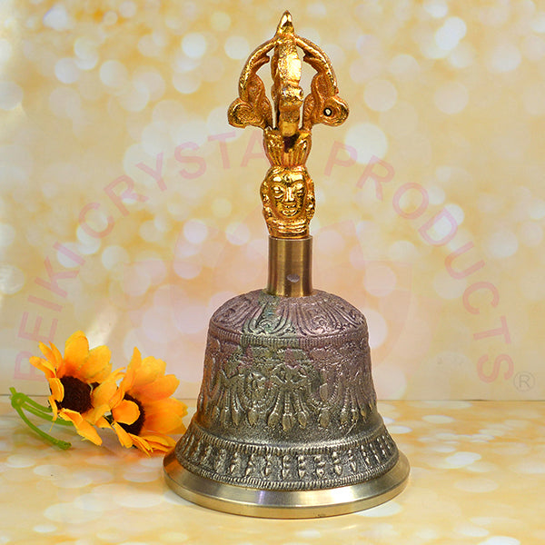 Tibetan Brass Meditation Bell 12.7 cm (5 Inch) with Wooden Stick | Buddhist Prayer Bell for Reiki, Yoga & Sound Therapy