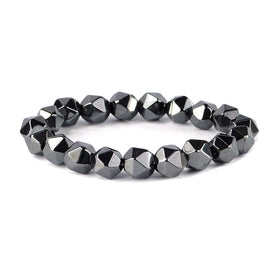 Hematite Hexagon Faceted Crystal Bracelet | Natural Healing Gemstone Bracelet for Grounding & Focus