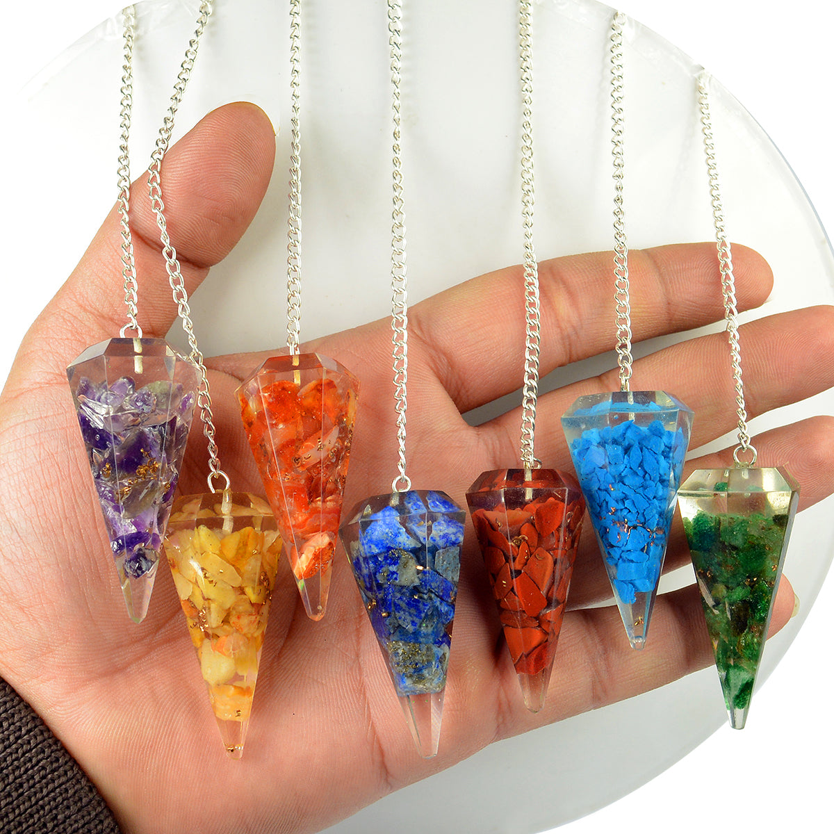 Assorted Orgone Pendulum Pack of 7 for Meditation and Spiritual Practice