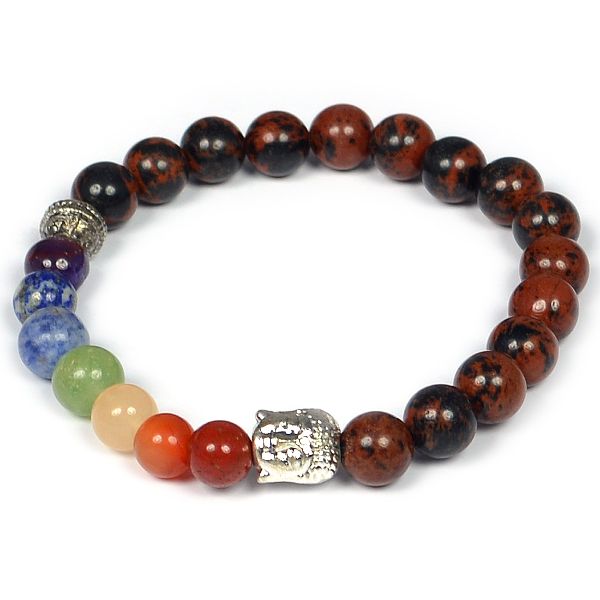 Natural Crystal Stone 7 Chakra Buddha Head Charm 8 mm Bracelet