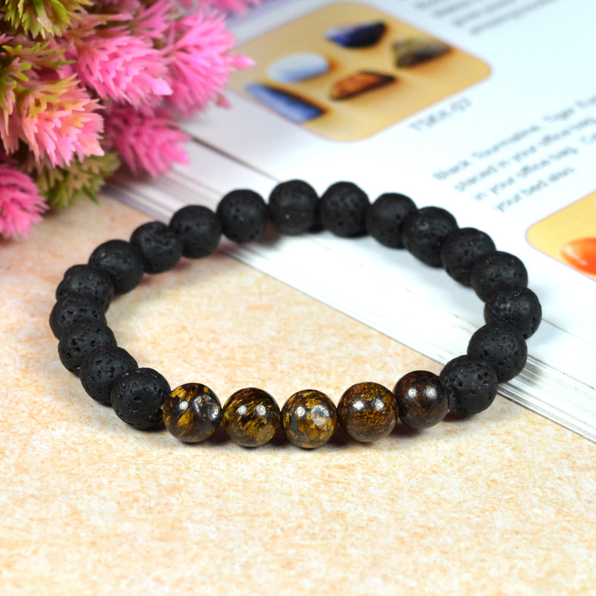 Natural Lava with Mix Semi Precious Stone 8 mm Beads Bracelet Charged By Reiki Grand Master