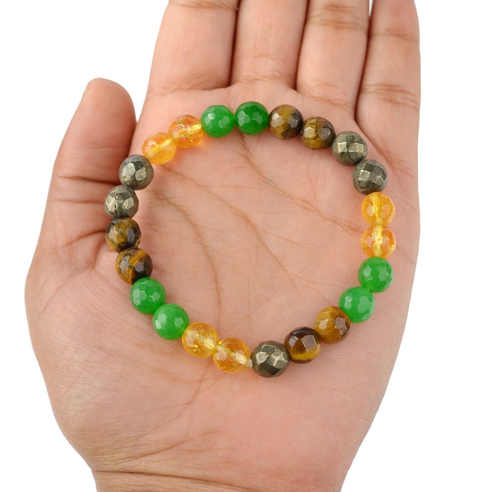 Certified Money Magnet Dhan Yog Wealth 8mm Faceted Beads Bracelet – Citrine, Green Aventurine, Pyrite & Tiger Eye for Wealth, Prosperity, Success & Positive Energy Men & Women