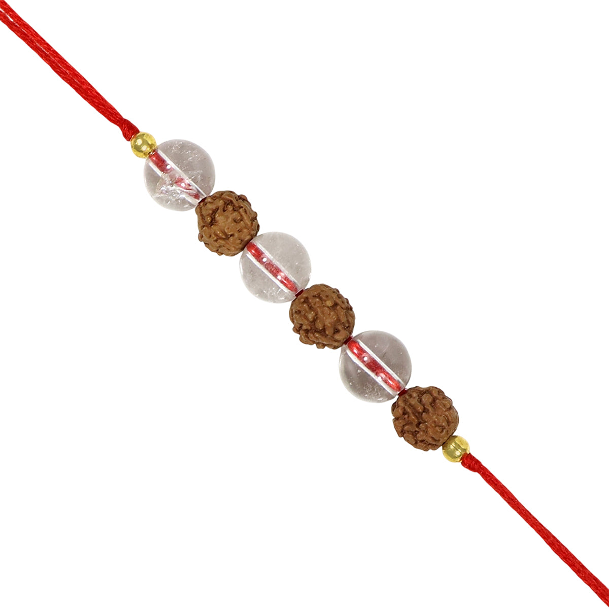 Clear Quartz & 5 Mukhi Rudraksha Crystal Stone Rakhi for Brother | Spiritual Protection, Peace, Mental Clarity & Positive Energy | Handmade Raksha Bandhan Rakhi for Men