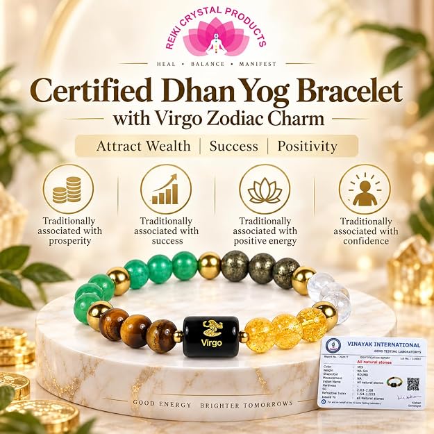 Certified Dhan Yog Virgo Zodiac Bracelet 8 mm