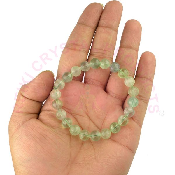 Green Fluorite gemstone bracelet with round beads for emotional balance
