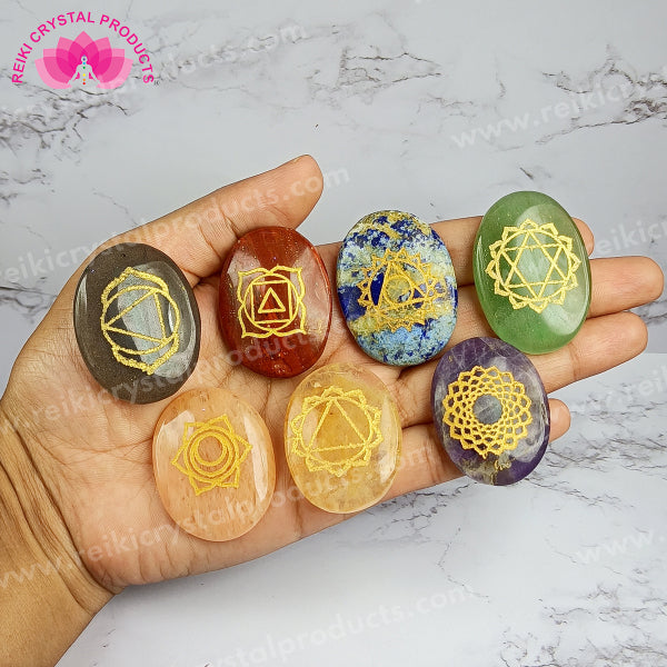 Natural 7 Chakra Engraved Gemstone Stones for Meditation