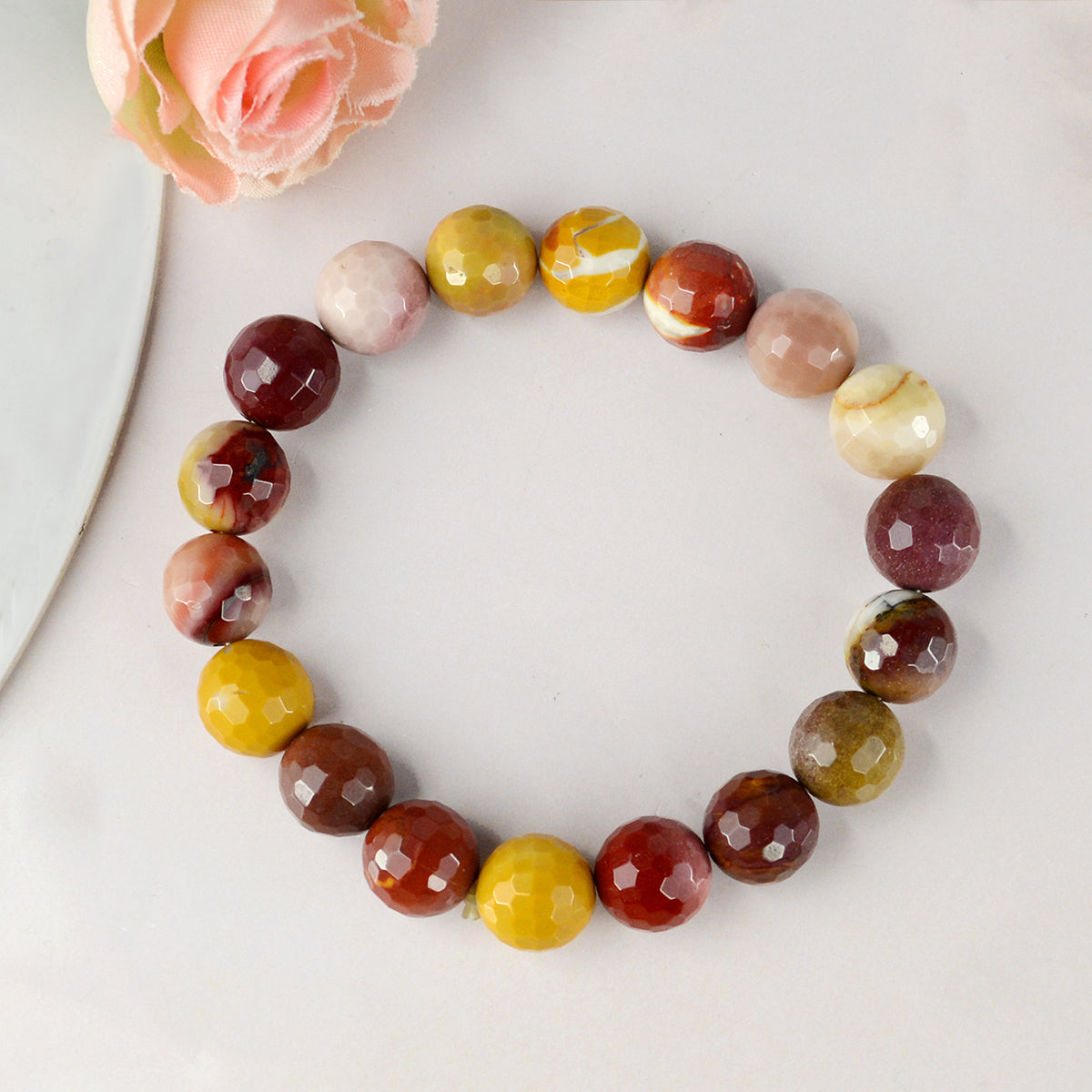 Natural Mookaite Jasper 10mm Faceted Bead Bracelet for Strength, Stability, Confidence & Positive Energy