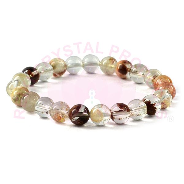 Natural Multi Rutile Quartz 8mm Round Bead Bracelet for Clarity, Prosperity, Confidence & Positive Energy