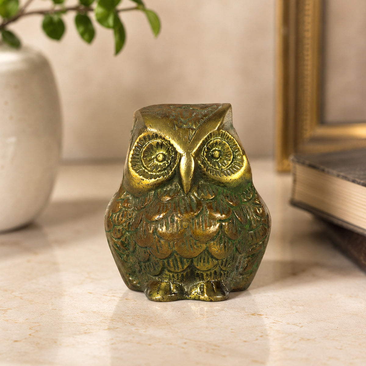 Brass Owl Statue for Vastu Remedy | 300 Gram Solid Brass Owl Idol for Wisdom, Protection & Positive Energy | Decorative Brass Owl Figurine for Home, Office & Study Table