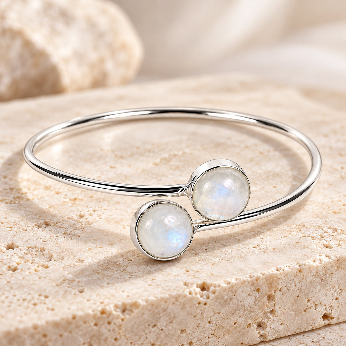 Rainbow Moonstone Cuff Bangle Bracelet
