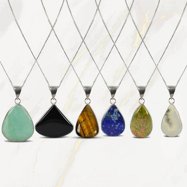 AAA Natural Crystal Stone Drop Shape Pendant - Locket with Metal Chain
