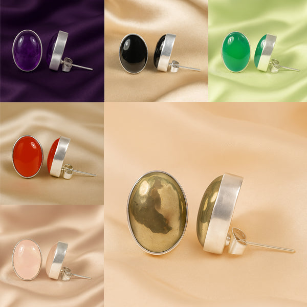 Natural Crystal Stone Tops Stud Earring Set Girls / Women