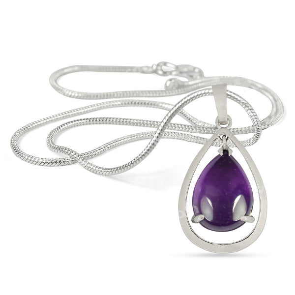 Natural Crystal Stone Drop Shape Pendant - Locket with Metal Chain