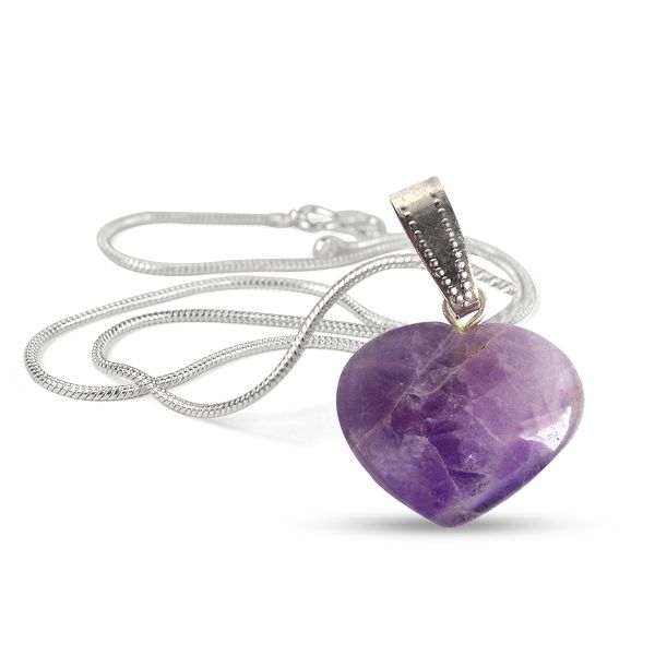 Natural Crystal Stone Heart Shape Pendant Size 15-20 mm with Metal Chain