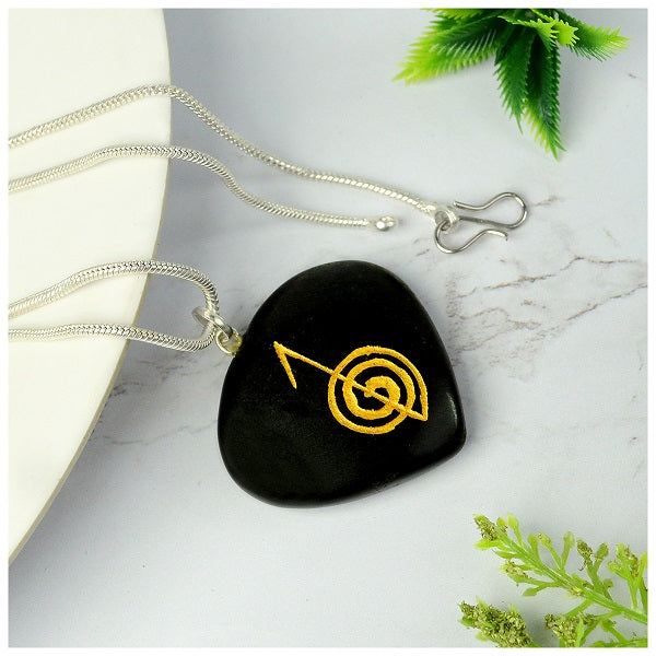 Natural Crystal Stone Reiki Cho Ku Rei Heart Shape Pendant - Locket with Metal Chain