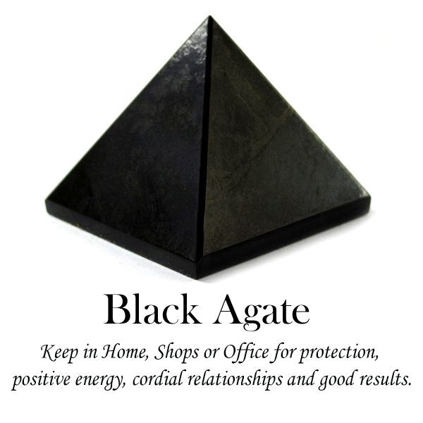 Polished Black Agate Crystal Pyramid for Protection and Grounding