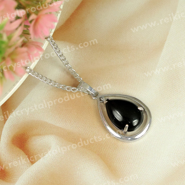 Natural Crystal Stone Drop Shape Pendant - Locket with Metal Chain