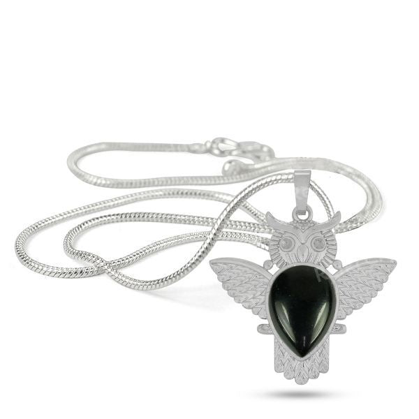 Natural Crystal Stone Owl Shape Design Pendant - Locket with Metal Chain