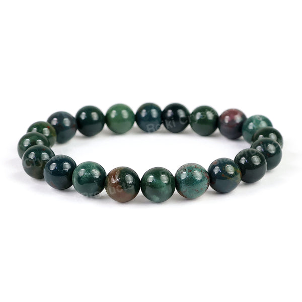 Genuine Bloodstone Gemstone Bracelet Polished Round Beads