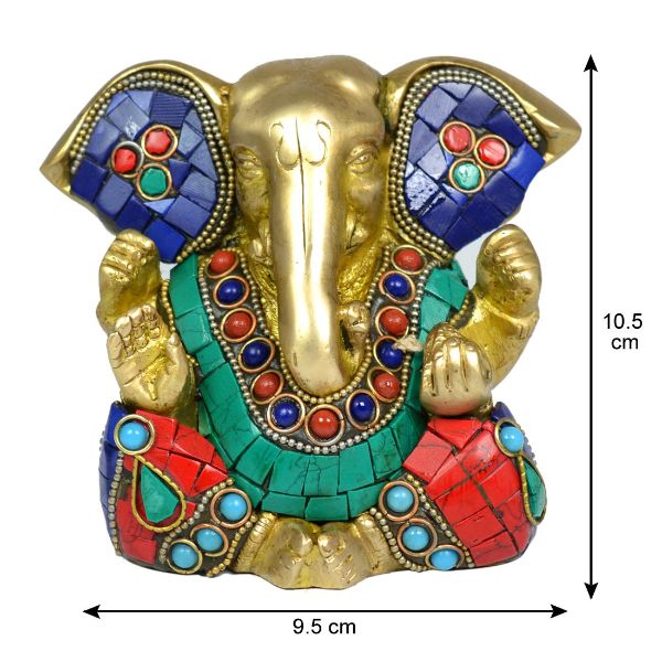 Brass Ganesha with Stone for Home Decor, Office Décor & Gifting | Premium Brass Lord Ganesh Idol | Vastu & Feng Shui Statue for Diwali, Housewarming & Spiritual Décor | 950–1050 Gram