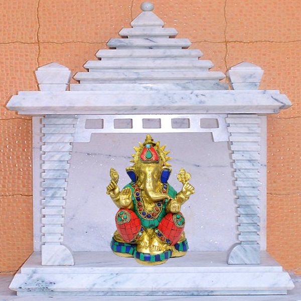 Brass Ganesha with Stone for Home Decor, Office Décor & Gifting | Premium Brass Lord Ganesh Idol | Vastu & Feng Shui Statue for Diwali, Housewarming & Spiritual Décor | 1750–1900 Gram