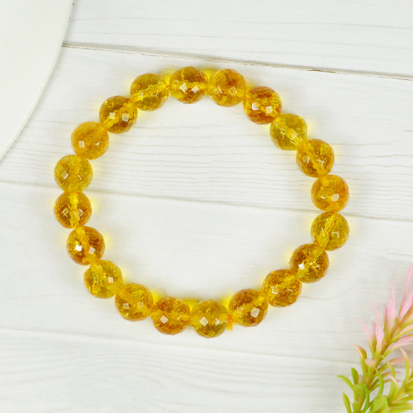 Citrine 10 mm Faceted Bead Bracelet | Natural Healing Gemstone Bracelet for Abundance, Prosperity & Positive Energy | Reiki Energized Citrine Crystal Bracelet for Men & Women