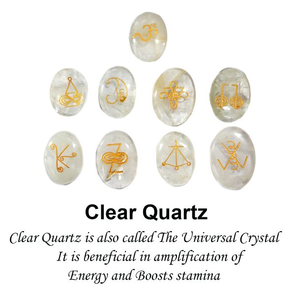 Natural Stone Oval Shape Karuna Reiki Symbol Engraved Set of 9 pcs