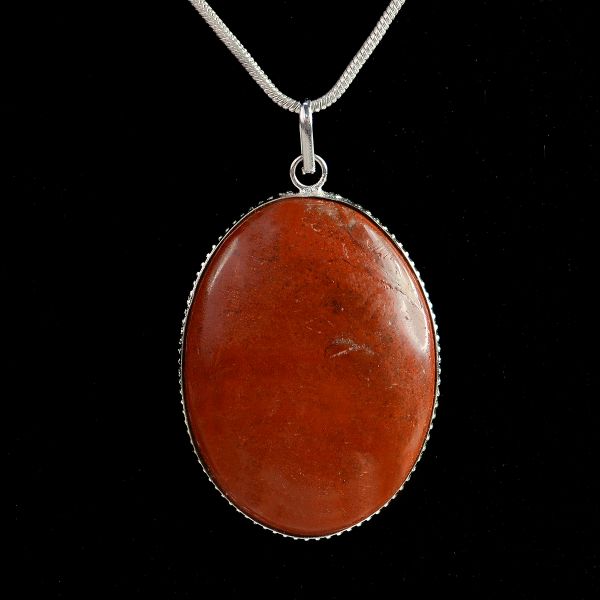 Natural Red Jasper Oval Shape Pendant - Locket with Metal Chain