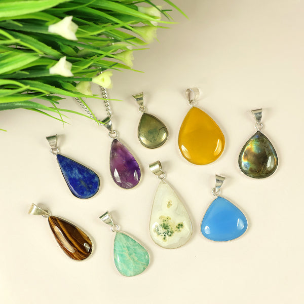 AAA Natural Crystal Stone Drop Shape Pendant - Locket with Metal Chain