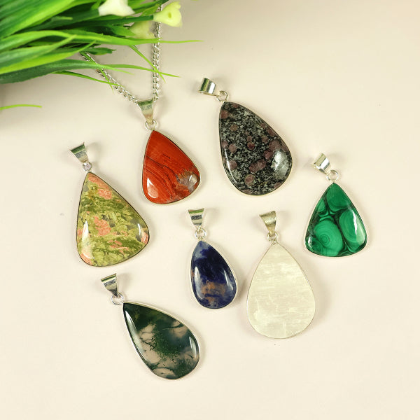 AAA Natural Crystal Stone Drop Shape Pendant - Locket with Metal Chain