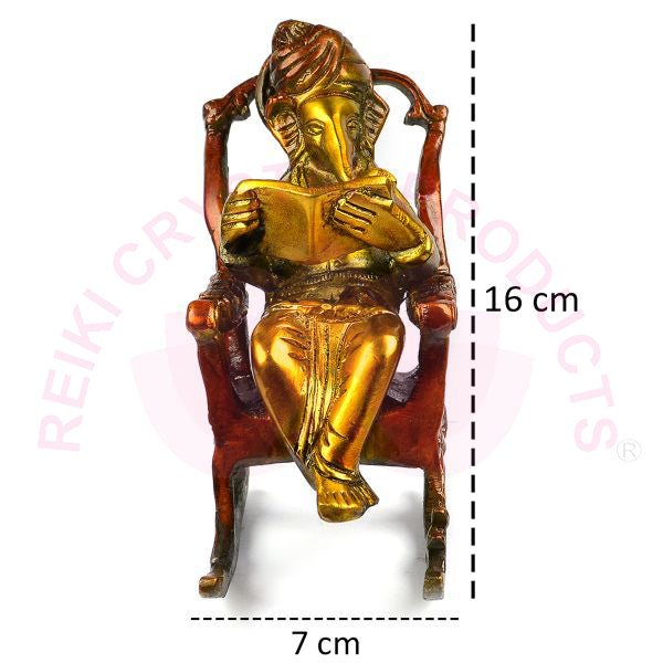 Brass Lord Ganesha Statue Sitting on a Chair | Premium Brass Ganesh Idol for Home Decor, Office Desk & Pooja Room | Vastu & Feng Shui Decorative Murti for Diwali, Housewarming & Gifting | 1000–1100 Gram