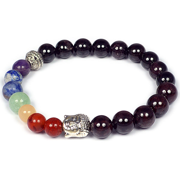 Natural Crystal Stone 7 Chakra Buddha Head Charm 8 mm Bracelet