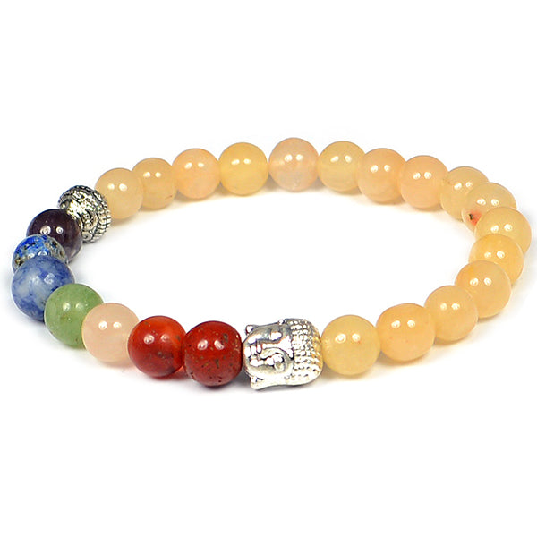 Natural Crystal Stone 7 Chakra Buddha Head Charm 8 mm Bracelet
