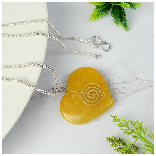 Natural Crystal Stone Reiki Cho Ku Rei Heart Shape Pendant - Locket with Metal Chain
