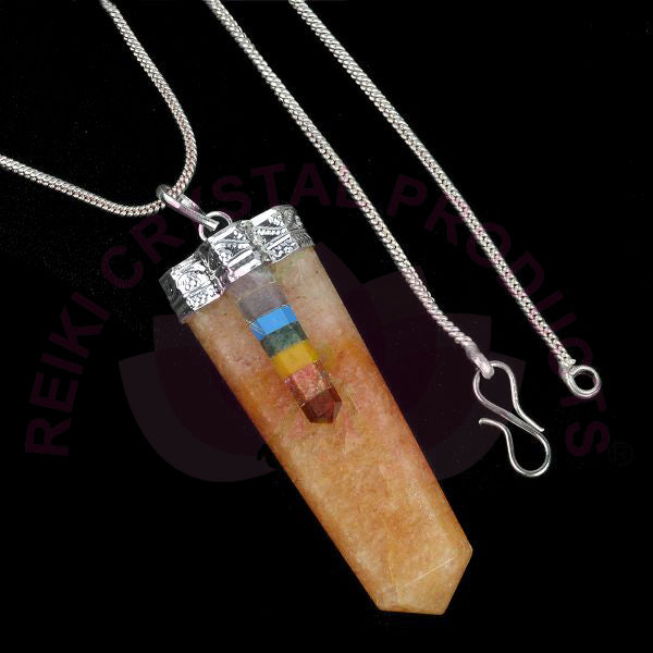 Natural Crystal Stone 7 Chakra Flat Stick Pendant Size 45-50 mm with Metal Chain
