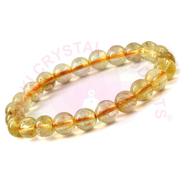 Natural Golden Rutile Quartz 8 mm Round Bead Bracelet for Strength, Confidence, Focus & Positive Energy | Crystal Bracelet for Men & Women