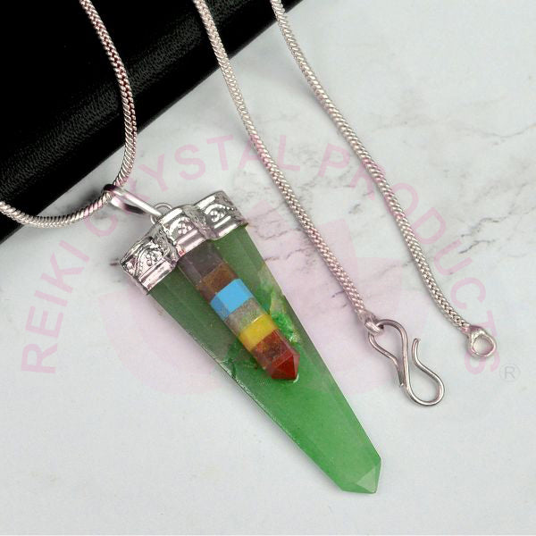 Natural Crystal Stone 7 Chakra Flat Stick Pendant Size 45-50 mm with Metal Chain