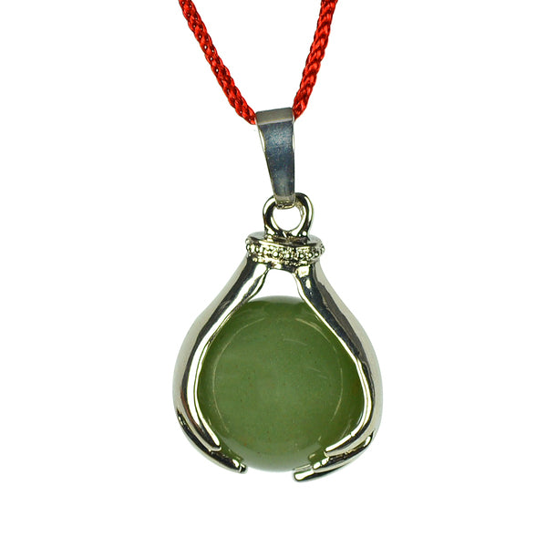 Green Jade Pendant Hand Ball Shape Pendant with Metal Chain